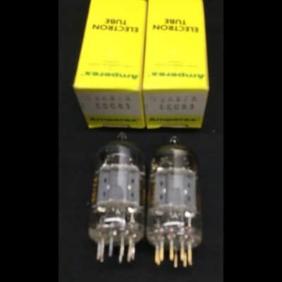 NOS NIB Matched Pair AMPEREX 12AX7A ECC83 Holland Dimple Disc Getter Vacuum Tubes 9.9732 image 3