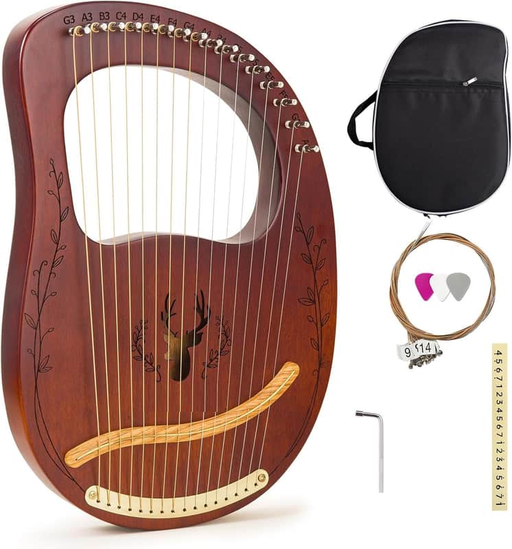Lyre Harp, 16-String Mahogany Lyra Harp Kit, Stringed Musical Instruments with Tuning Wrench Bag Instructions Extra Strings for Beginners Adults imagen 1