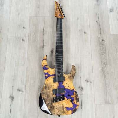 Mint Legator Ninja X7F Multi-Scale 7-String Guitar, California Buckeye Burl, Fishman Set, Royal Purple image 3