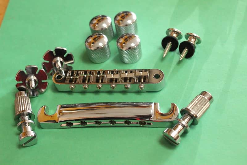 Zemaitis Guitar Parts Lot, Chrome Bridge & Tailpiece Control Knobs