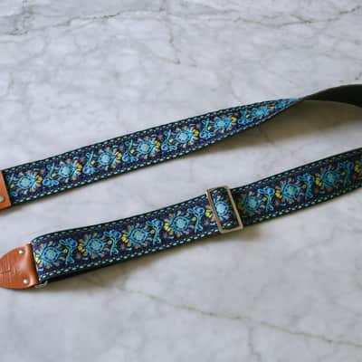 Vintage 70s Blue 'Peacock' Hippie Guitar Strap Replica image 3