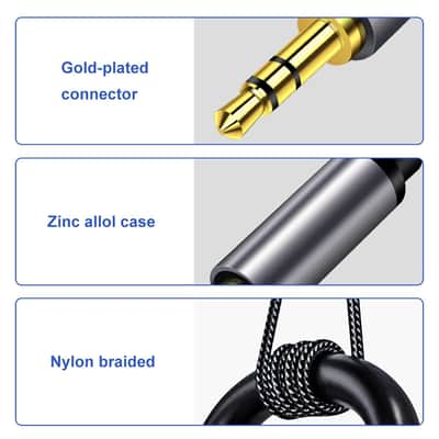 6.35mm 1/4" Male to 3.5mm 1/8" Male 10M: Zinc Alloy Case Double Layer Shielded Nylon Braid High Sound Quality 3.5mm TRS to 6.35mm Audio Cable image 2