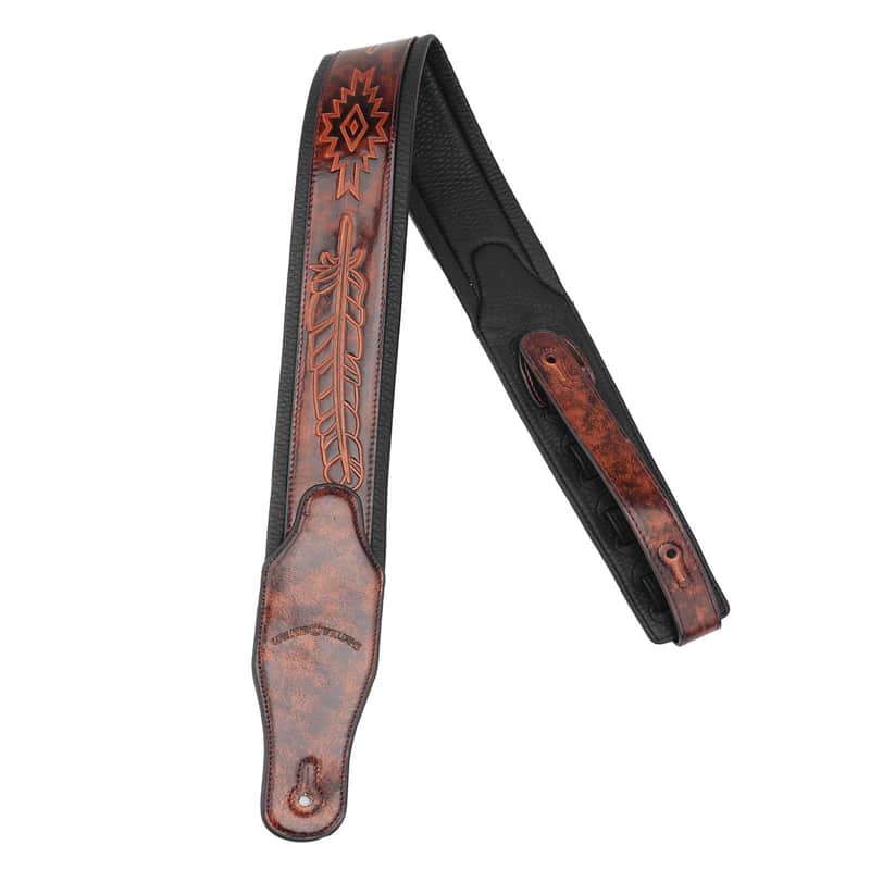 Walker and Williams GB-133 Bourbon Brown Padded Strap with Native American Feather Design image 1