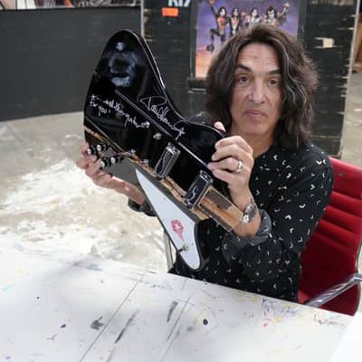 KISS Paul Stanley Makeup Imprint Stage Used/Smashed Guitar 2014 Signed image 6