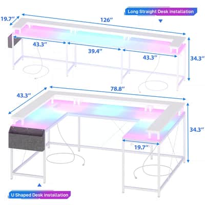 U-Shaped Music Studio Desk with LED Lights & Power Outlets - Ultimate Ergonomic Workspace image 3
