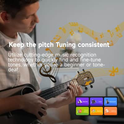 PopuMusic Populele 2 Smart Concert Ukulele - 23" Carbon Fiber with 72 LED Lights, Free Online Lessons & Song Library, Auto-Tuner, Includes Gig Bag, Strap, Nylon Strings & Picks for Family Fun,Travel & Gifts image 7