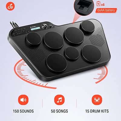 Portable Electronic Drum Pad with 50 Songs and 15 Drum Kits image 3