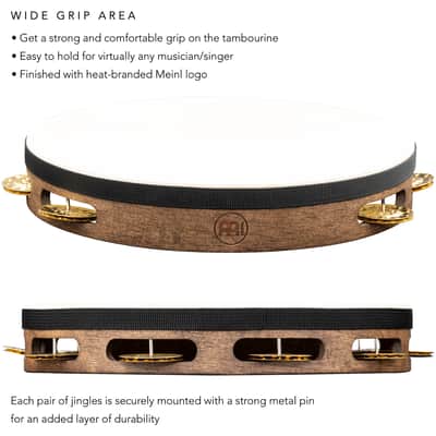 Meinl Percussion TAH1V-WB 10" Vintage Wood Tambourine with Goat Skin Head, Hammered Brass Jingles image 5