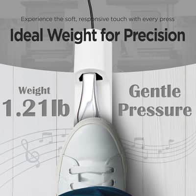 Sustain Pedal - Universal Pedal for Keyboard Piano, Digital Pianos, MIDI Keyboards & Synths - Conversion Switch for All Brands - 1/4'' Jack, Anti-Slip Design, Extended Cable (WHITE) image 2