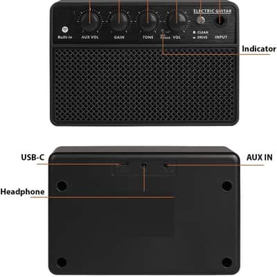 Guitar Amplifier Small Electric Guitar Amp 10W Mini Portable Guitar Practice Speaker for Daily Practice Street Performances Rechargeable Portable Audio Supports BT/Headphone Connection image 3