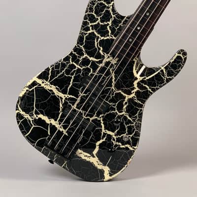 ESP M-IV Fretless Bass 1980's Black/White Crackle image 1