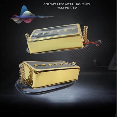 P90 Tone Pickups Set, Humbucker-sized Single Coil Neck Pick-up and Bridge Pick Up Loaded Rubber Magnets, as Replacement Parts for Standard-Humbucker Sized Pickup on Electric Guitar, Black Gold image 3