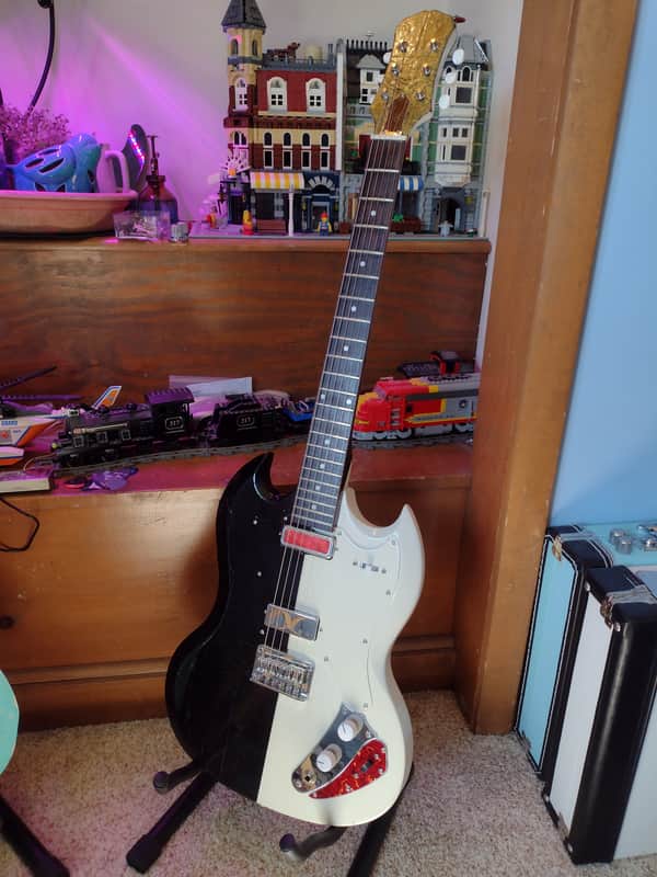 Jon's SG-Cruellacaster Black/White/Gold Sparkle with Gold Foil Pickup image 1
