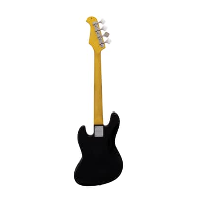 CNZ Audio JB Mini Electric Bass Guitar - Maple Neck, Rosewood Fingerboard, White Pickguard, Black image 2