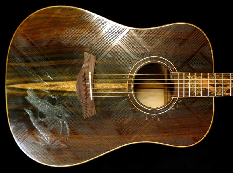 Blueberry Dreadnought Acoustic Steel String Guitar Birds Motif - Hand Made and Hand Carved image 1