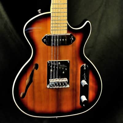 BootLegger Guitar Single Barrel Brown Red Black Burst Custom Case & Flask P90 & Single Coil image 6