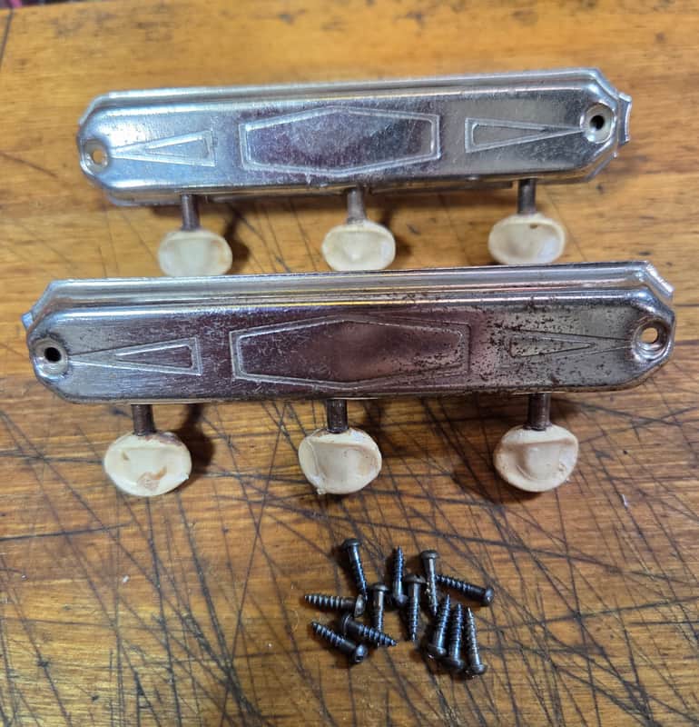 Vintage RARE 1938 Patent Applied For Kluson Open Back Covered Martin Gibson Epiphone Harmony Guitar 3x3 Tuner Set Luthier Parts Original Installation Screws image 1