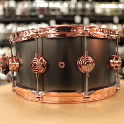 Pre-Owned DW Collector's Series 6.5x14" Satin Black Over Brass Snare Drum w/ Copper Hardware image 5