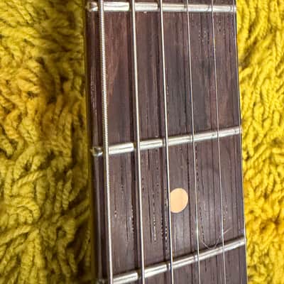 Stratocaster -1963 replica, Chunky highly figured Brazilian Rosewood slab Musikraft neck/ JM Rolph 1963 pickups/ nitro guard /mjt relic Purple Mist body/ relic gold hardware image 9