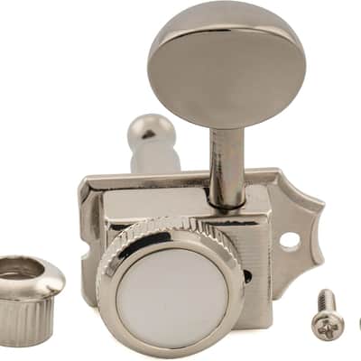 Left-Handed 6-in-line 14:1 Ratio Semi Closed Locking Machine Heads Tuners with Oval Button for Electric Guitar, Nickel image 3