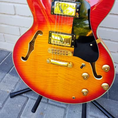 1980s Hondo Revival H935RS Flamed Maple Semi-Hollowbody Guitar w/ OHSC image 4