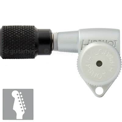 Hipshot LEFT-Handed LOCKING Tuners 6 in line Non-Stag Black Buttons SATIN CHROME image 1