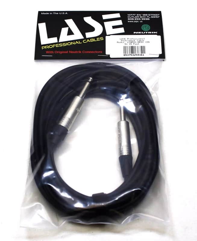 LASE 15 Ft Instrument Cable w/ 2 NEUTRIK NP2X Mono 1/4" Cable Mount Jack Nickel image 1