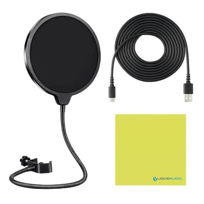 Liquid Audio Audio Technica AT2040 Black Hypercardioid Dynamic Podcast Microphone Bundle w/POP Filter Polishing Cloth image 2