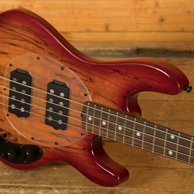 Sterling RAY34HHSM StingRay HH Bass - Spalted Blood Orange Burst image 5
