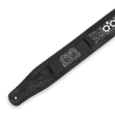 Levy's 2.5" Leather Calaca Series Guitar Strap - Black and White Skull Design image 2