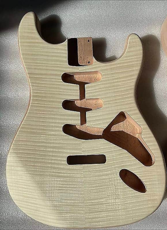 Mahogany Wood Stratocaster Strat Style Guitar Body with Tiger Maple Top image 1