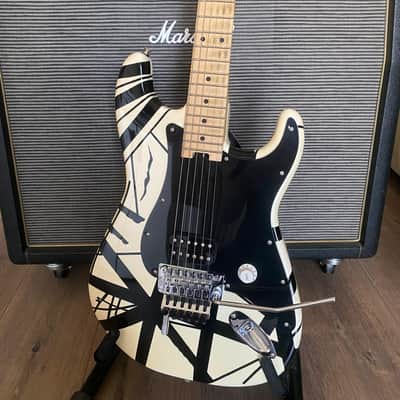 EVH Striped Series Electric Guitar - White with Black Stripes image 3