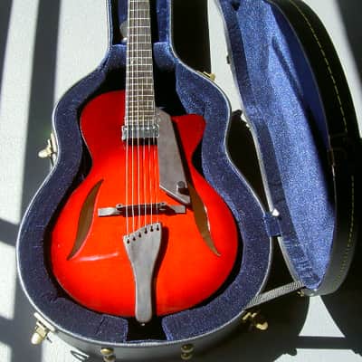 2017 Peerless 12" Serena carved spruce archtop, light travel/ parlor size guitar. Ruby Sunburst, image 13