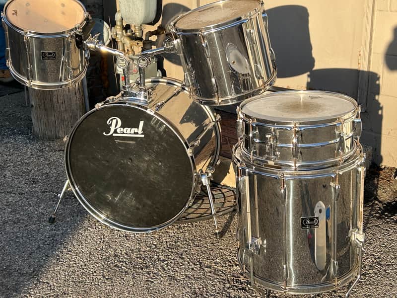 Pearl Export Series 5-Piece Drum Kit & Pearl ISS Pair - Cool Chrome Wrap Finish image 1