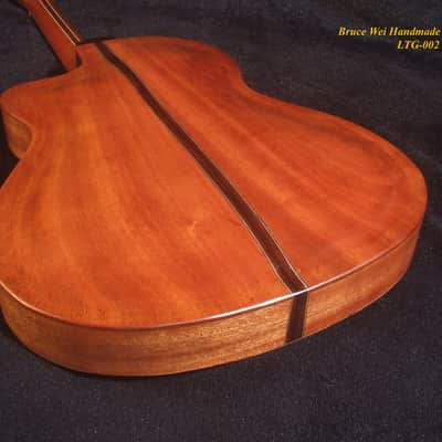 Handmade ArchBack Travel Guitar Solid Spalted Maple, Mahogany, Cutaway, Angel Inlay, Soft-bag Bruce Wei LTG-002 image 8