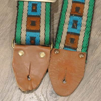 Vintage Ace Style Strap- Metal Slide- Cool Green / Blue Geometric Pattern image 4
