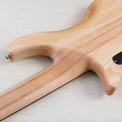 Hickory Wood Top Custom 5 String Electric Bass, Ash Body, Maple Neck Through, 24 Frets Fingerboard image 4