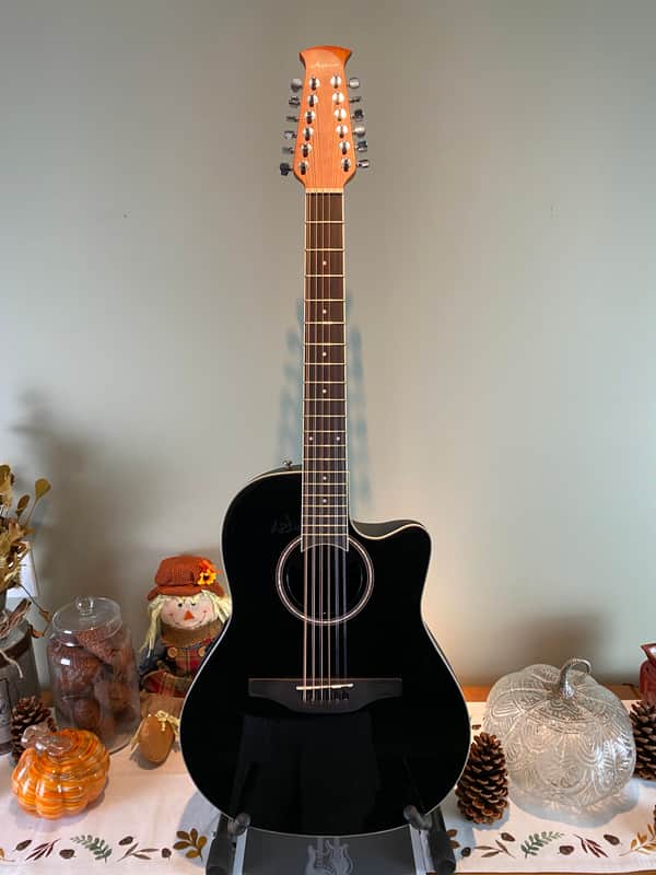 Applause Standard AB2412II-5 12-string Mid-Depth Acoustic-Electric Guitar – Black image 1