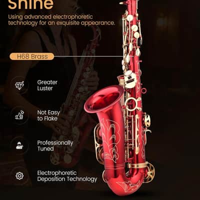 Leo Jaymz Eb Alto Saxophone - One-Piece Body or Neck Construction, H68 Brass, with Thickened Travel Bag - Red image 4