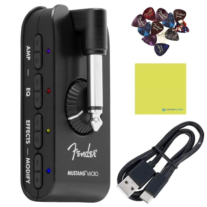 Fender Mustang Micro Personal Headphone Guitar Amplifier Bundle w/Fender Pick... image 1