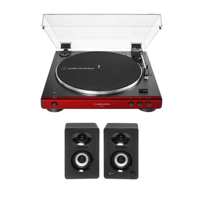 Audio-Technica AT-LP60XBT Bluetooth Stereo Turntable (Red) w/Bluetooth Speakers image 1