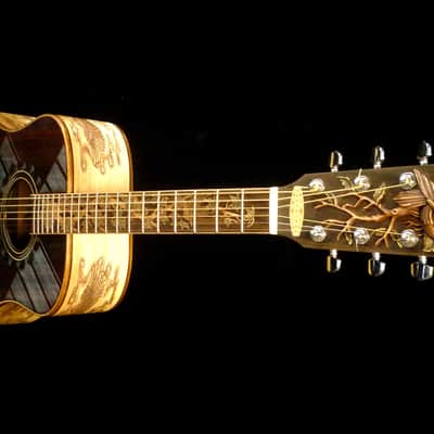 Blueberry Dreadnought Acoustic Steel String Guitar Birds Motif - Hand Made and Hand Carved image 11