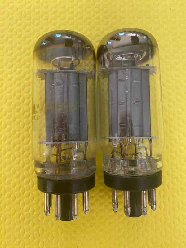 Matched Pair Sylvania 6V6 6V6GTA Vacuum Tubes Valves Black Plates Copper Support Rods Coin Wafer Base Silver Tops NOS NIB image 1
