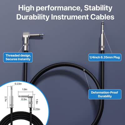Guitar Cable 50ft, Amp Chord Electric Guitar Aux Amp Cord Braided, TS 1/4 Quarter Inch Straight to Right Angle Bass Instrument Cables Pro Audio (Black, 1-Pack) image 2