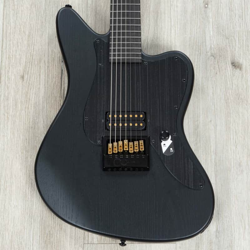 ESP LTD AW-XJ7 Baritone EverTune 7-String Guitar, Macassar Ebony Fretboard, Black Open Grain Satin image 1
