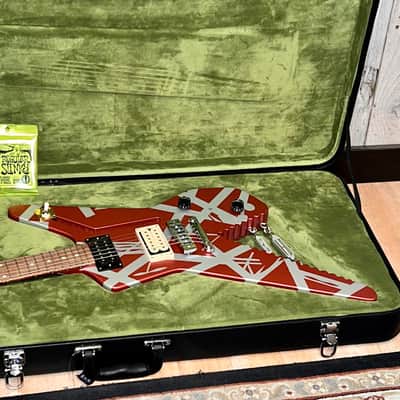 New EVH Striped Series Shark Burgundy/Silver Stripes, Package Deal Includes: EVH Fitted Hard Shell Case & Extras, Best Deal On The Planet Ships Fast, Buy It Here ! image 20