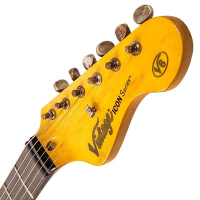 Vintage V6H ICON S-Style Electric Guitar - Distressed Tobacco Sunburst (V6HMRSB) image 7