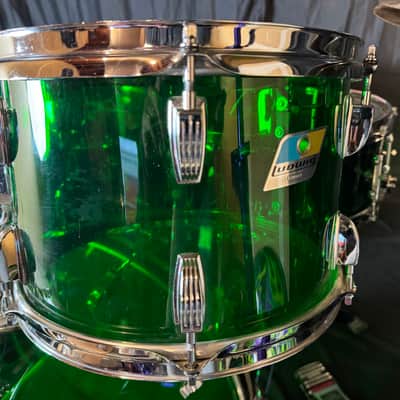 Rikki Rockett's Poison "Crack A Smile", Ludwig Green Vistalite 5-Piece Set 22", 16", 13", 12" with 5.5x14" Zickos Snare image 9