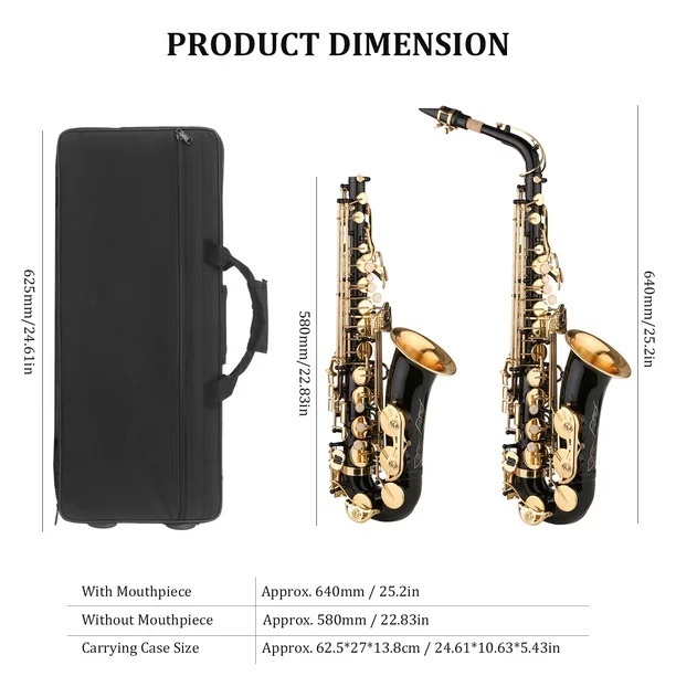 OEM Black E-Flat Beginners Brass Eb Alto Saxophone with Carrying Case photo 2