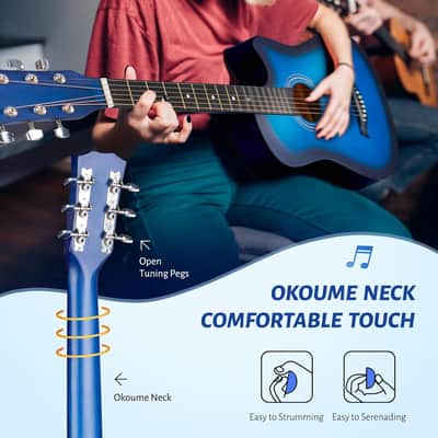 Acoustic Guitar: For Beginner 38 Inch Cutaway All Wood Guitar Starter Kit for Kids Teenager Adults with Guitar bag, Brass strings, Capo, String Pick, Scale Stickers and Cloth image 3